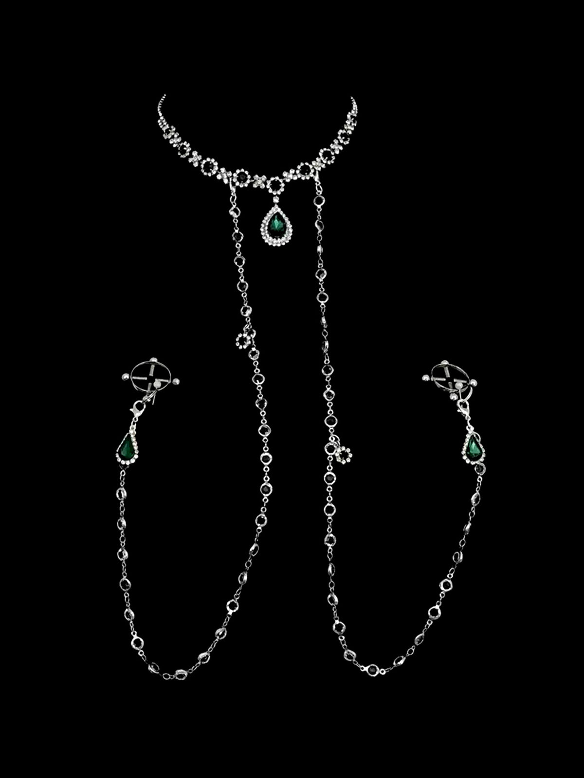 Gothic Rhinestone Choker - Green with Body Chain product view 2 | Blackyyds