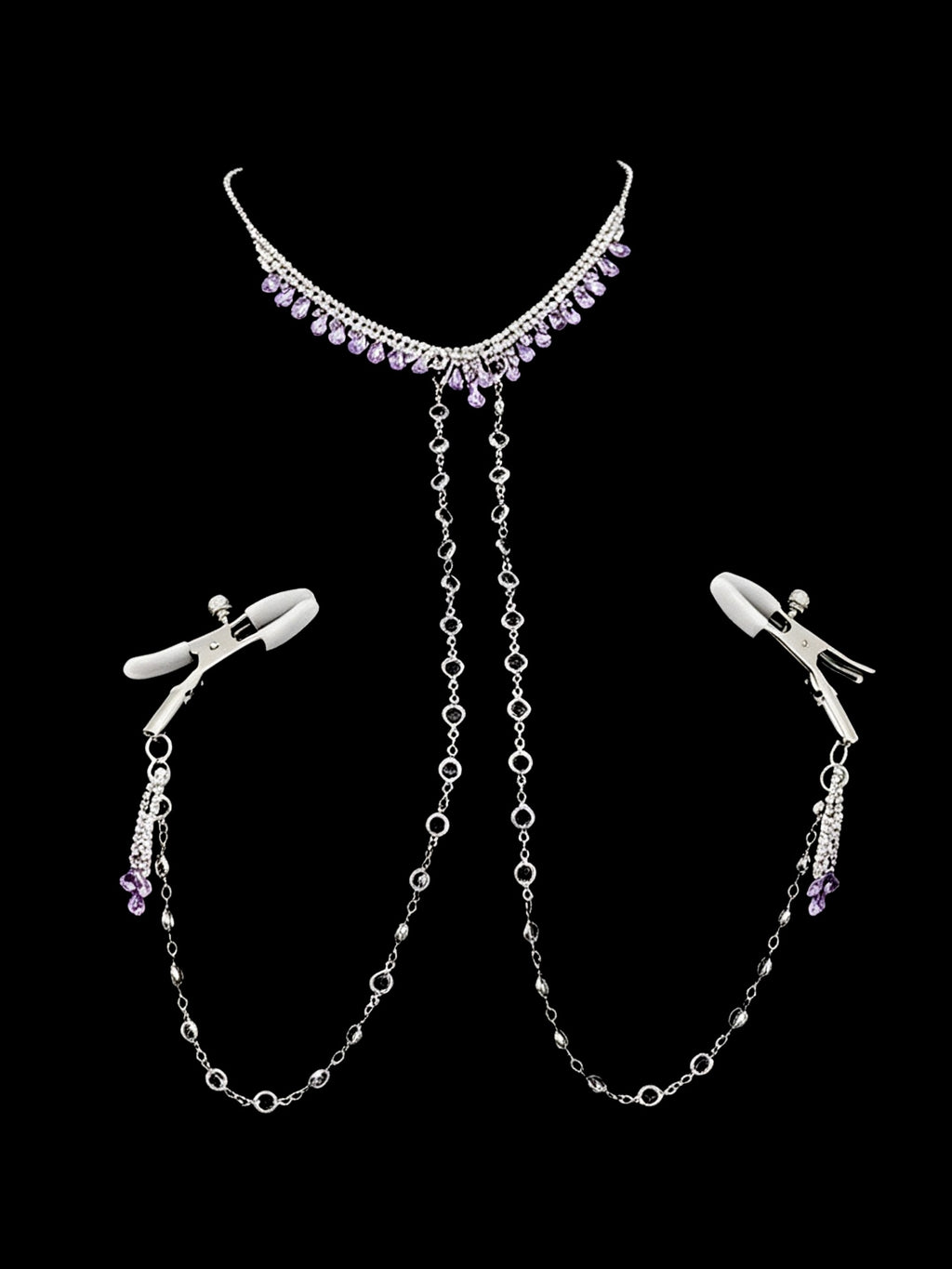 Gothic Tassel Choker - Purple Rhinestone with Body Chain | Blackyyds