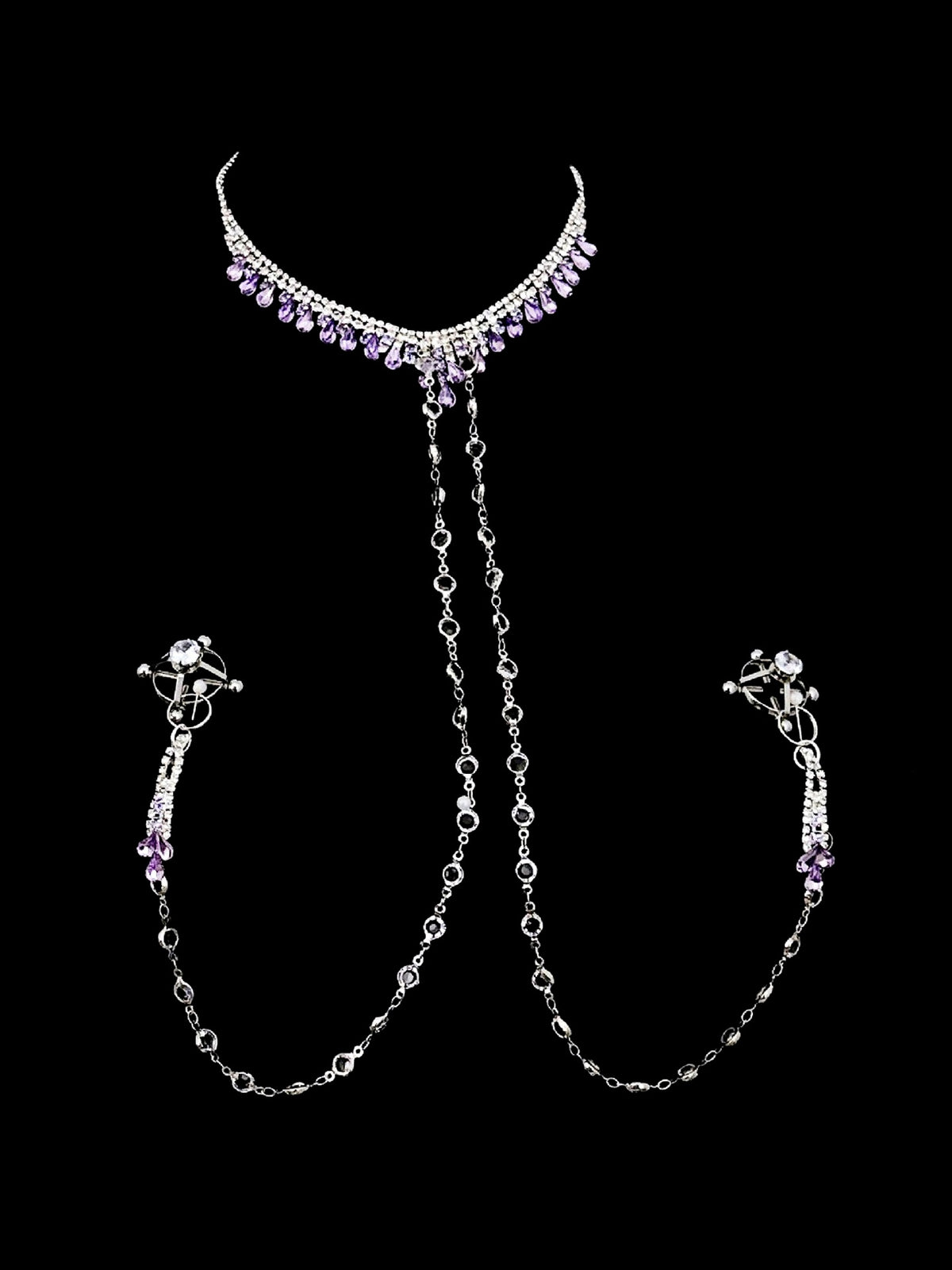 Gothic Tassel Choker - Purple Rhinestone with Body Chain product view 2 | Blackyyds