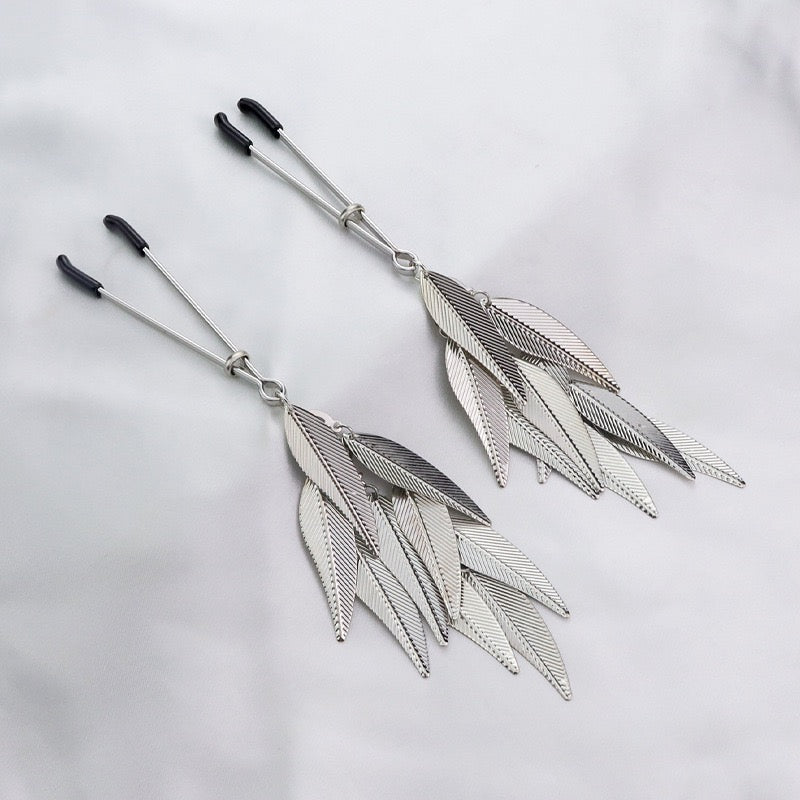 Gothic Tassel Leaf Pendant - Gold-and-Silver Clip Attachment gothic jewelry product view 2 | Blackyyds