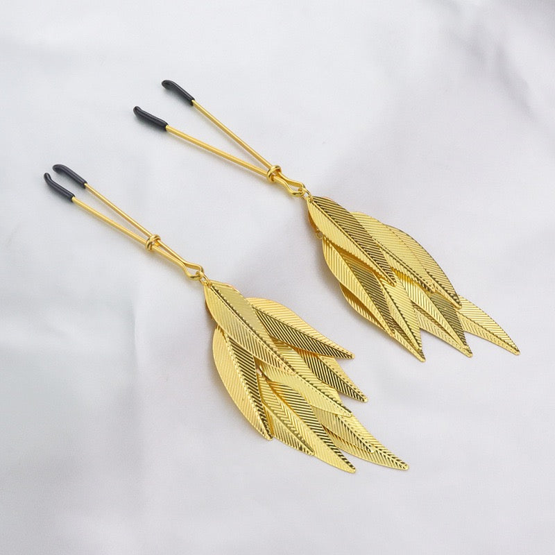 Gothic Tassel Leaf Pendant - Gold-and-Silver Clip Attachment angle view | Blackyyds