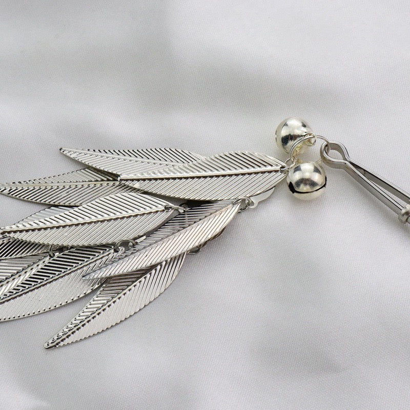 Gothic Tassel Leaf Pendant - Gold-and-Silver Clip Attachment gothic jewelry product view 4 | Blackyyds