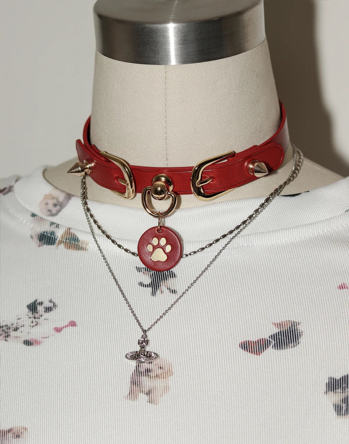 black red spike trap cat choker front view | Blackyyds