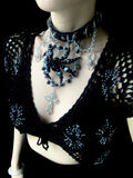 Ink Black Spider Necklace Dark Punk Subculture Choker Cross Leather Collar | Blackyyds