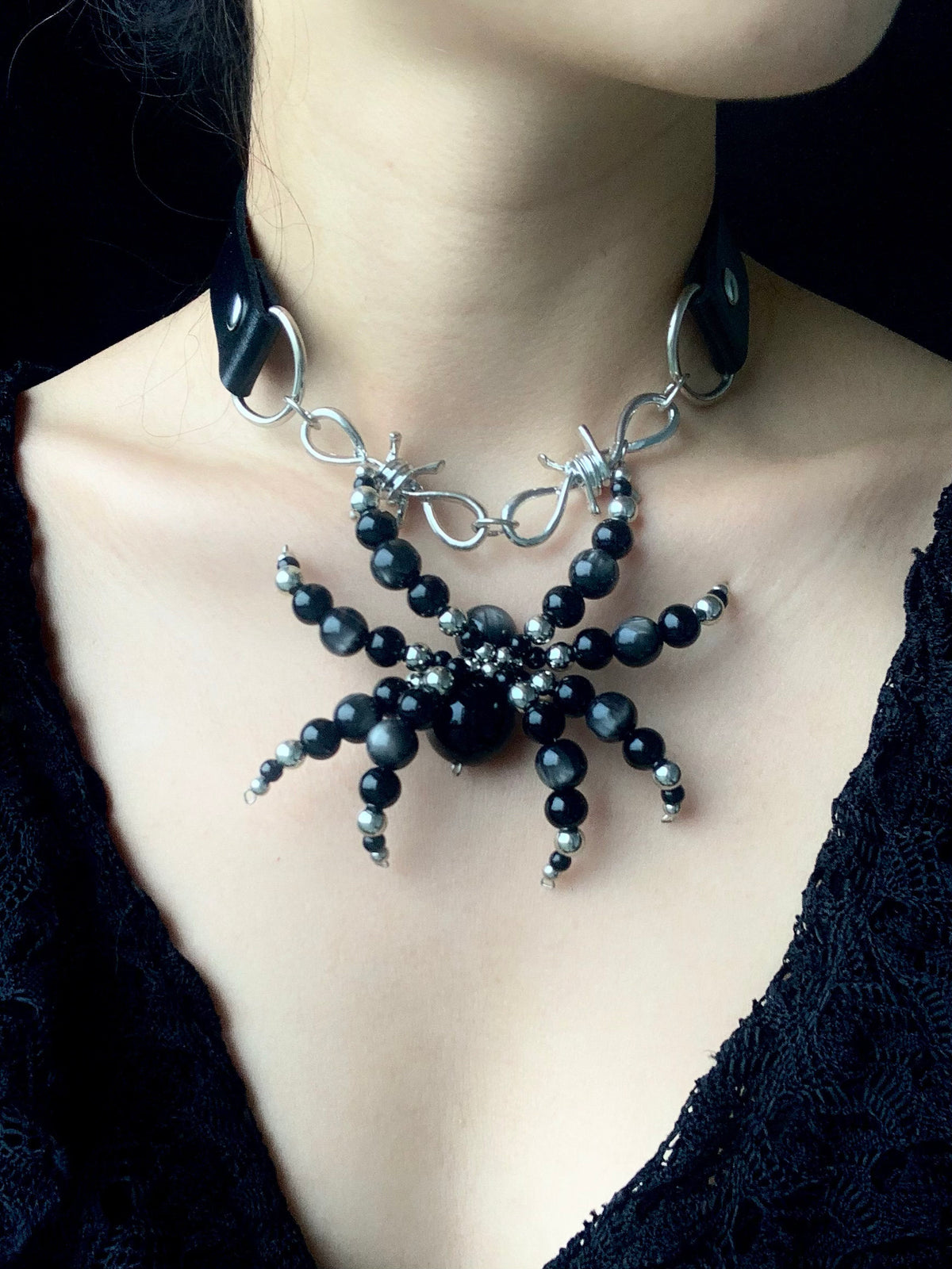 Night Spirit Spider Necklace Collar Dark Punk Gothic Choker product view 2 | Blackyyds