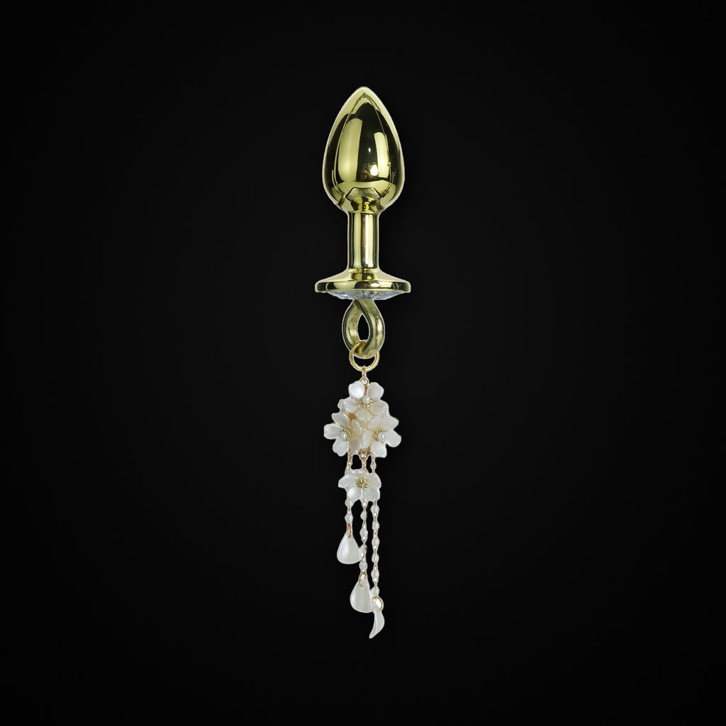 Pearl Flower Tassel Jewel Plug in Gold