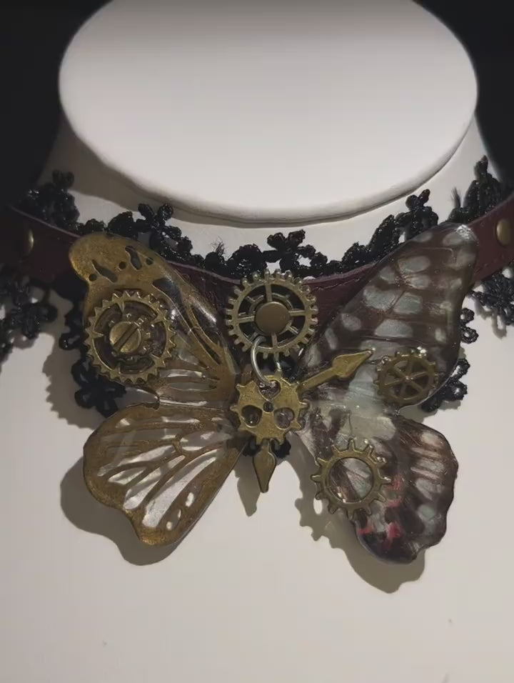 Authentic Butterfly Specimen Necklace - Dark Gothic Handcrafted Jewelry Butterfly Choker Necklace