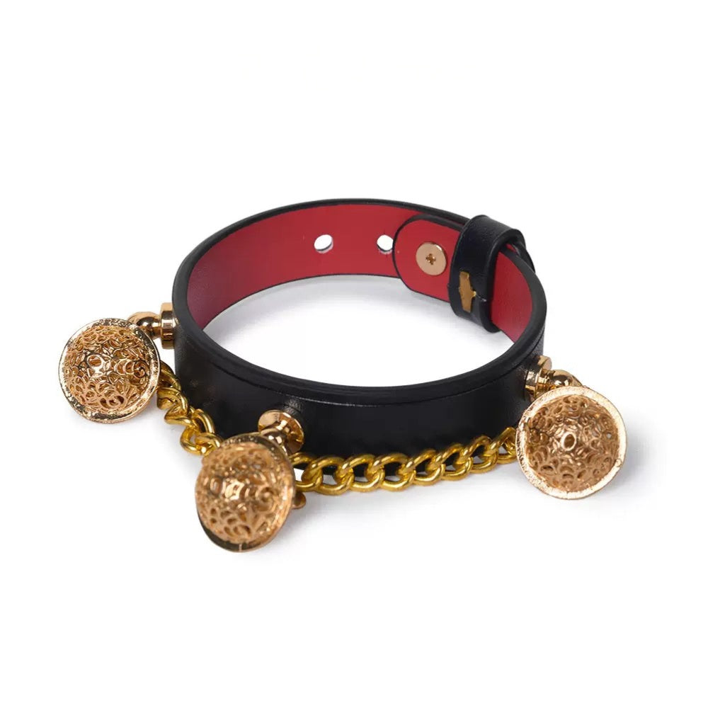 Punk Bell Bracelet Anklet - Leather spike bracelet detail shot | Blackyyds