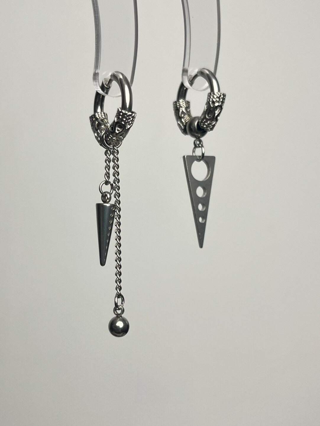 Asymmetrical Dragon Scale Hoop Earrings - Stainless Steel Industrial Punk Jewelry | Blackyyds