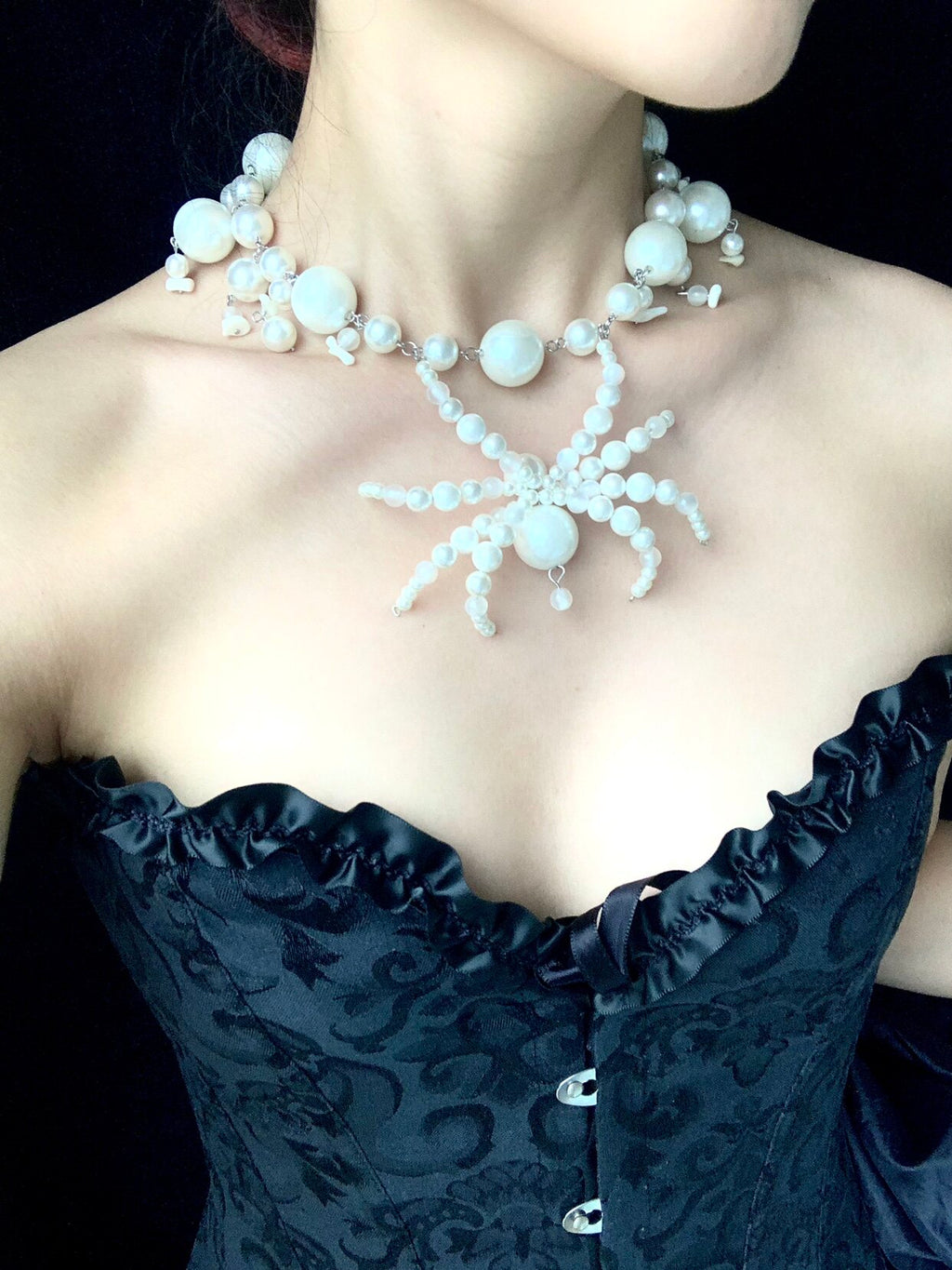 Beads Spider Necklace Dark Gothic Punk Handmade angle view | Blackyyds