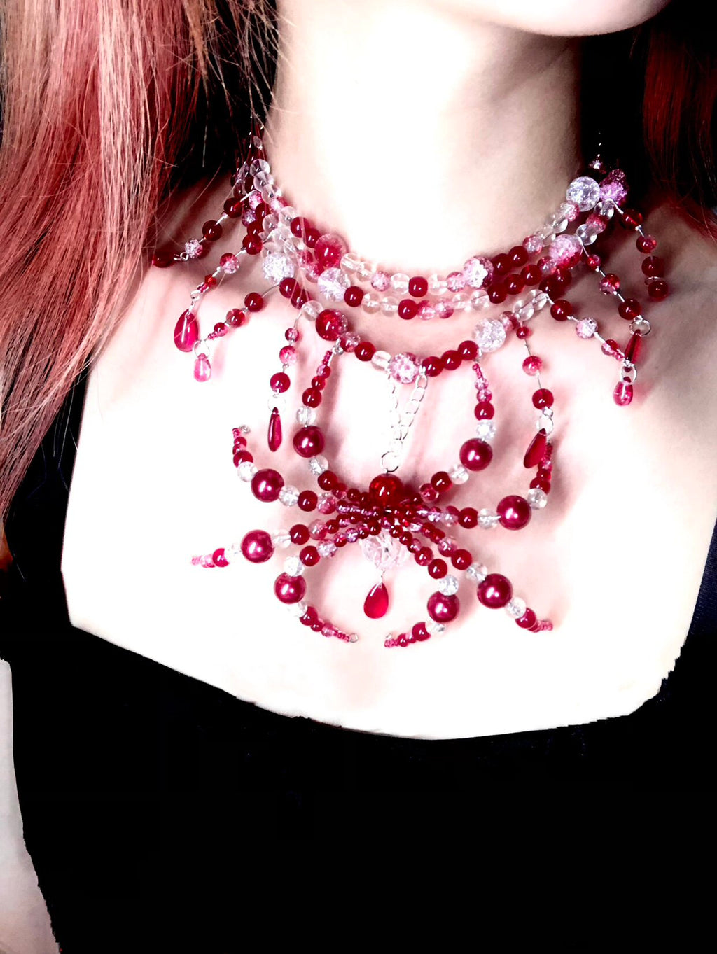 Bloody Night Spider Necklace Dark Gothic Punk Handmade close-up detail | Blackyyds