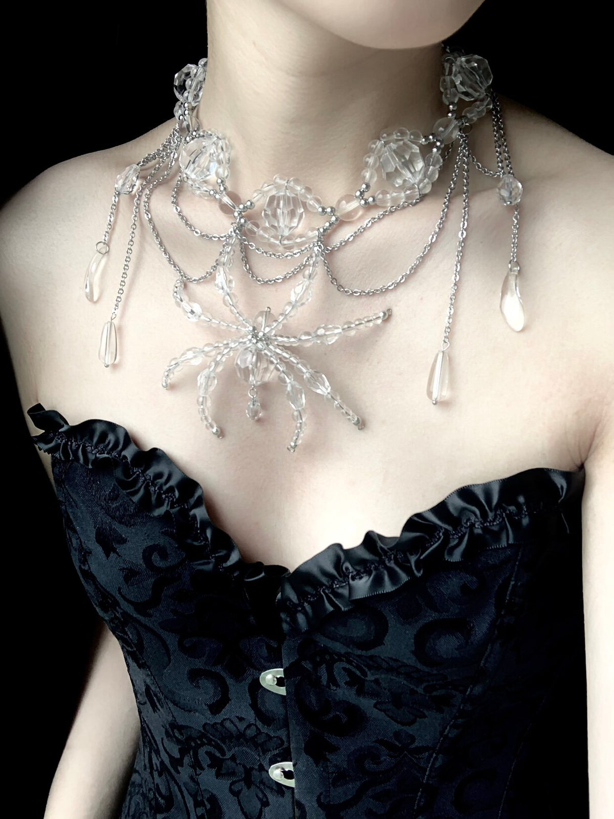 Crystal Eyes Spider Necklace Dark Gothic Punk Handmade close-up detail | Blackyyds