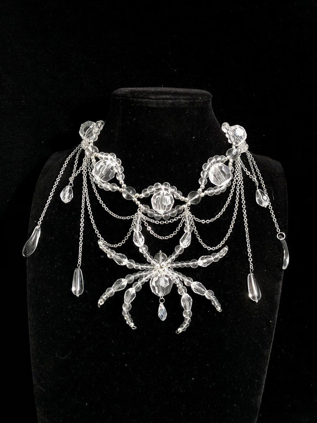 Crystal Eyes Spider Necklace Dark Gothic Punk Handmade angle view | Blackyyds