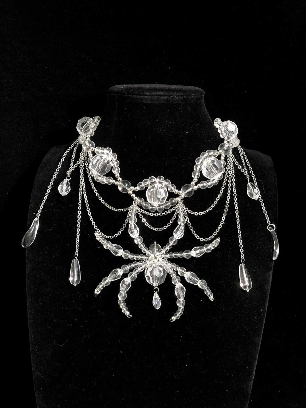 Crystal Eyes Spider Necklace Dark Gothic Punk Handmade angle view | Blackyyds