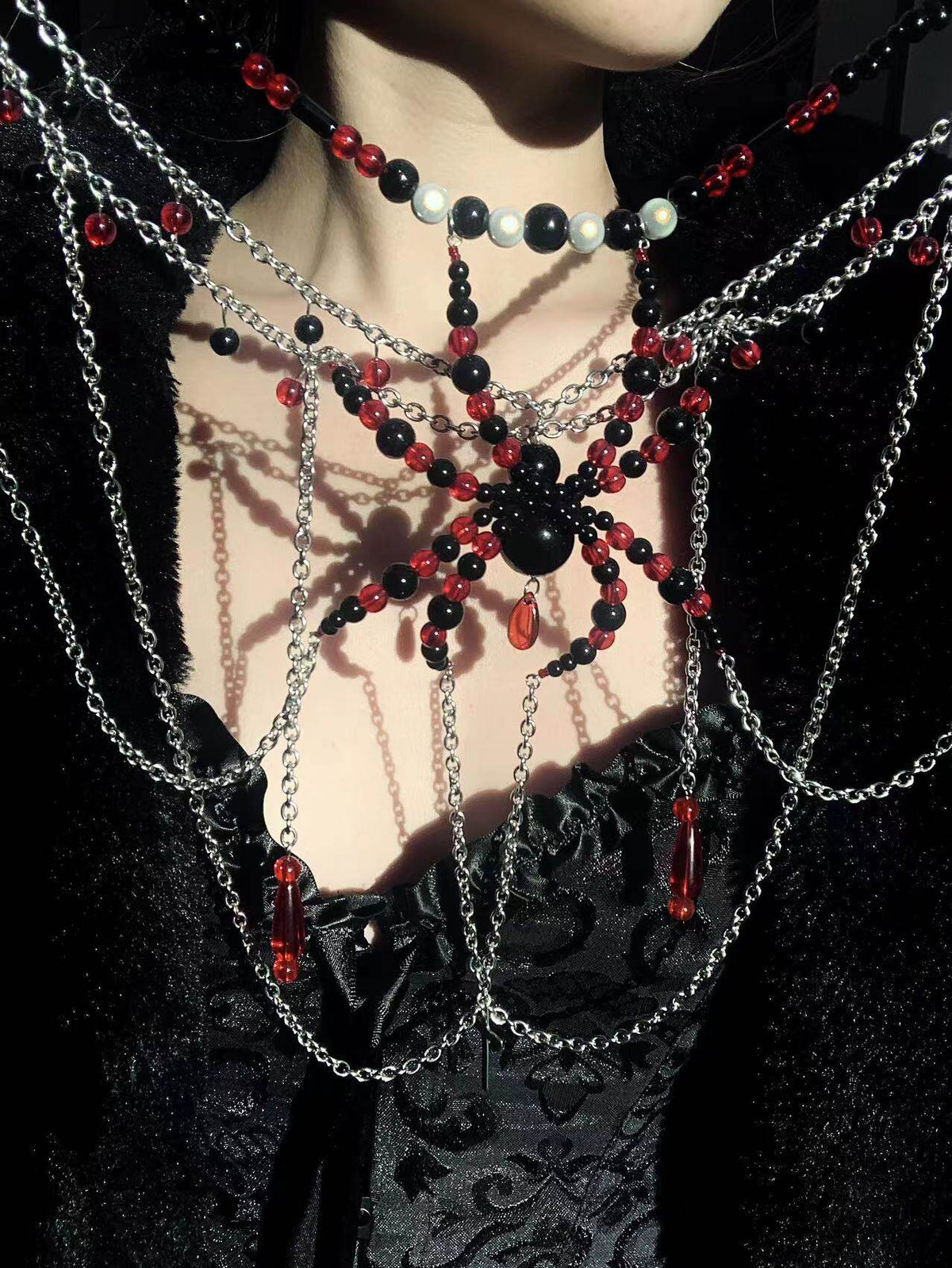 Entrenched Spider Necklace Dark Gothic Punk Handmade close-up detail | Blackyyds
