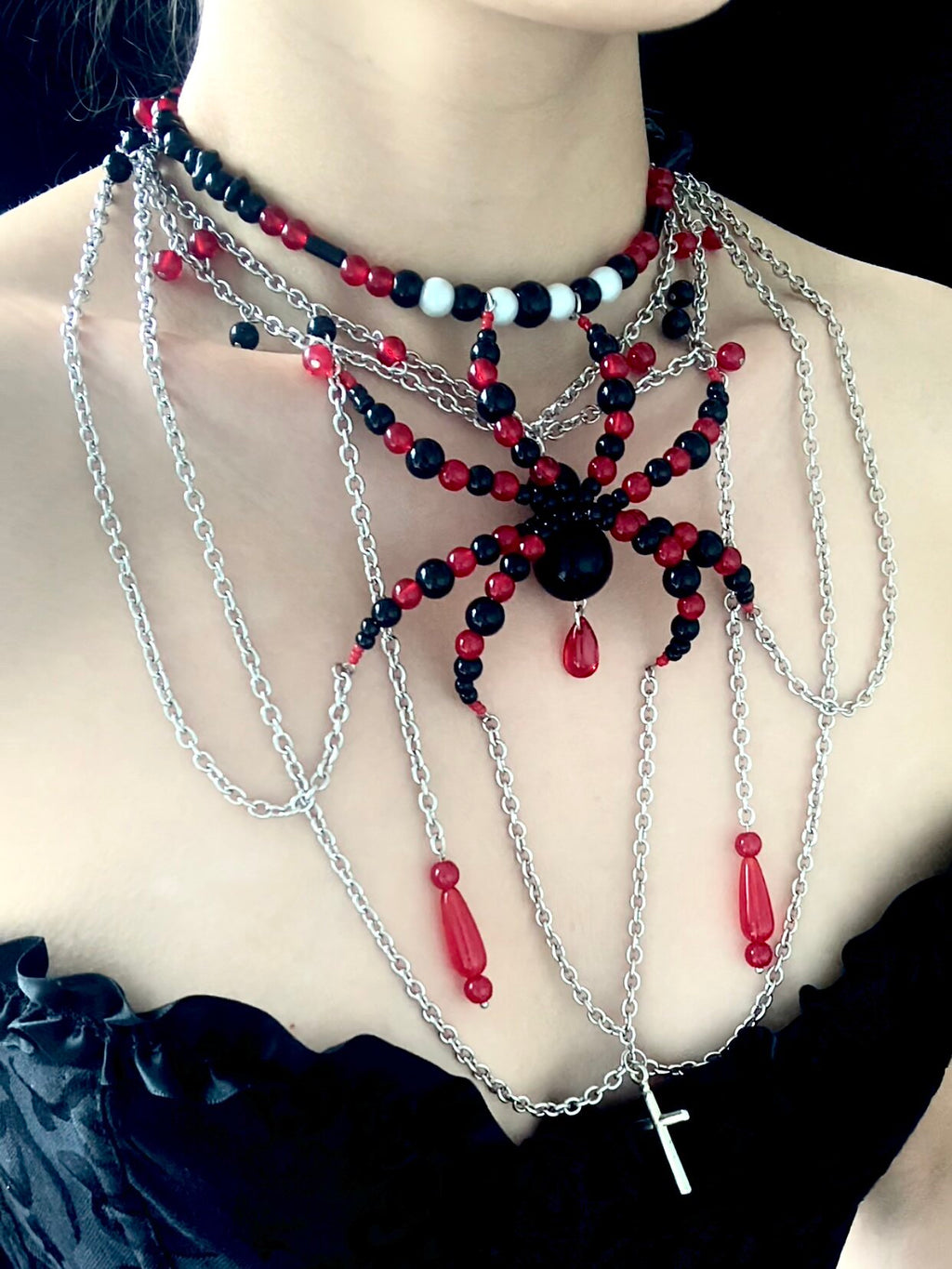 Entrenched Spider Necklace Dark Gothic Punk Handmade angle view | Blackyyds