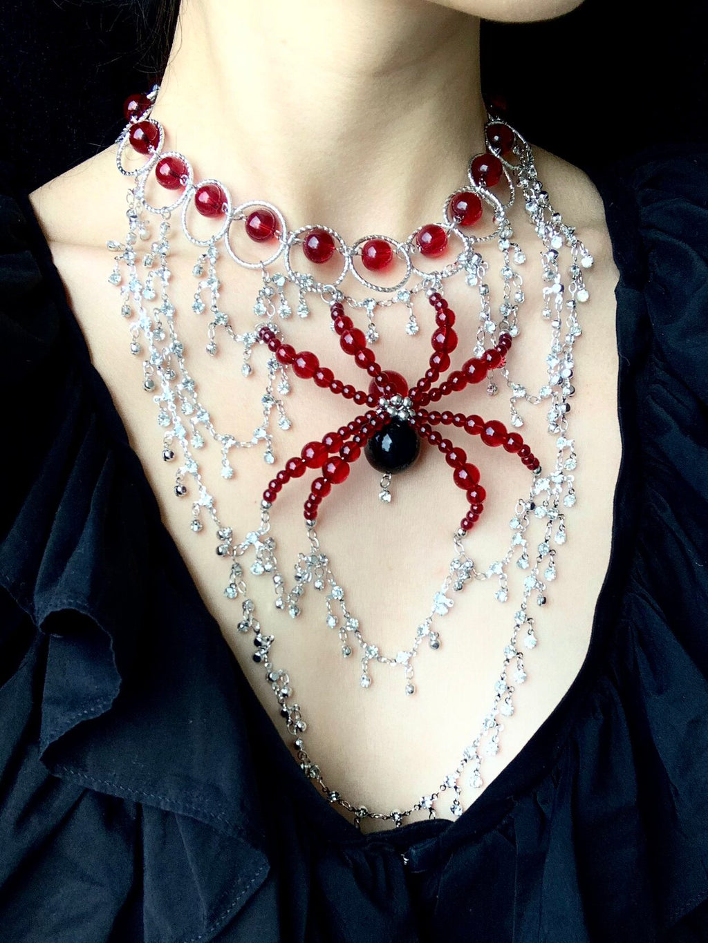 Fall Spider Necklace Dark Gothic Punk Handmade close-up detail | Blackyyds