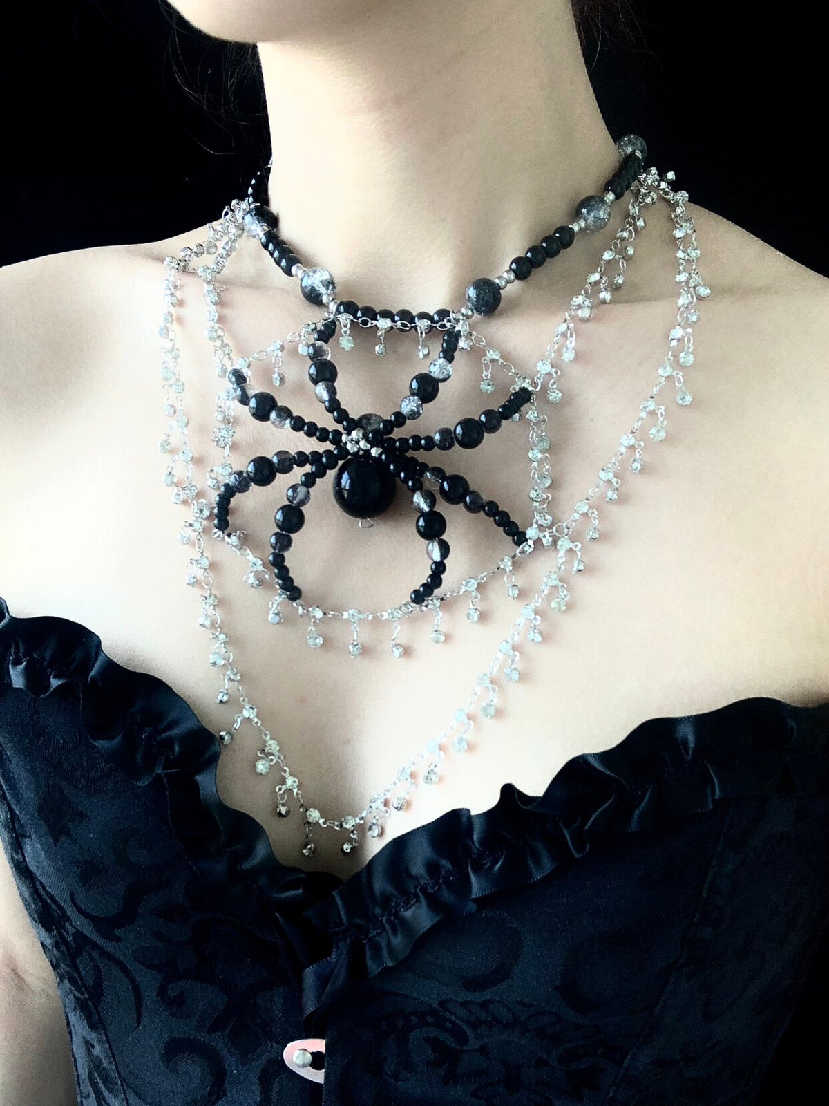 Ice Spider Necklace Dark Gothic Punk Handmade angle view | Blackyyds