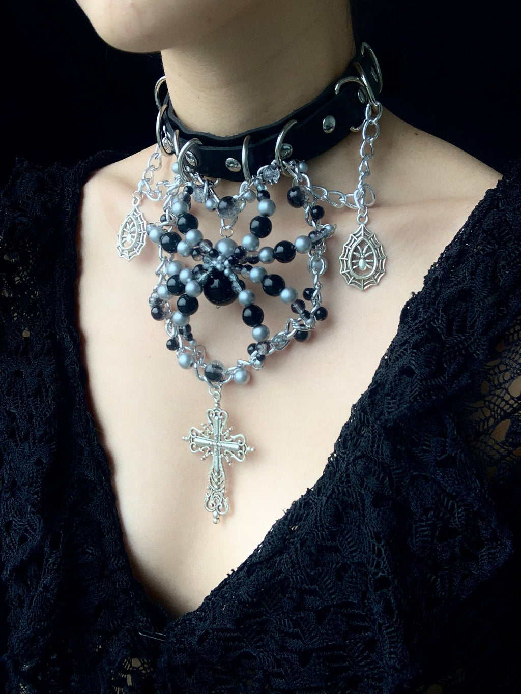 Black Sliver Spider Necklace Collar Dark Punk Gothic Choker | Blackyyds