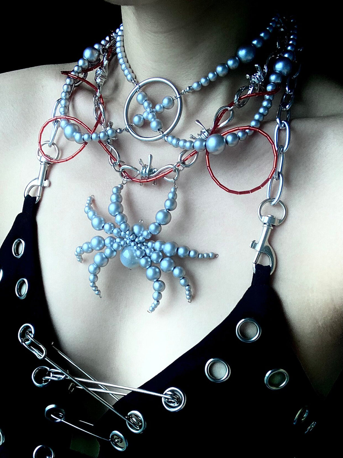 Mechanical Spider Necklace Dark Gothic Punk Handmade close-up detail | Blackyyds