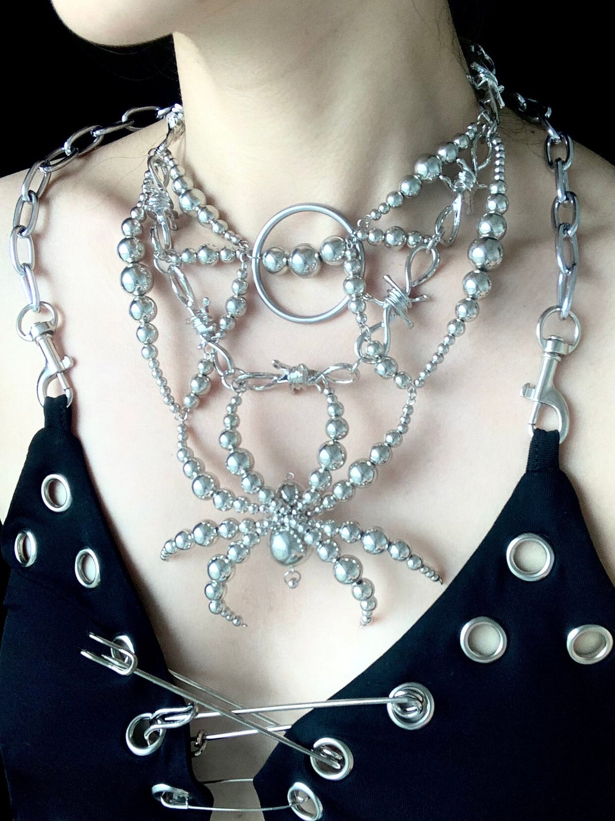 Mercury Spider Necklace Dark Gothic Punk Handmade close-up detail | Blackyyds