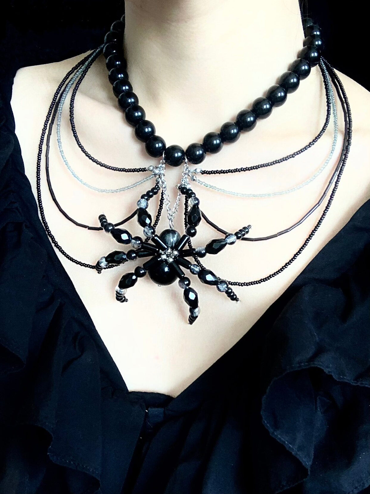 Nourish Spider Necklace Dark Gothic Punk Handmade close-up detail | Blackyyds