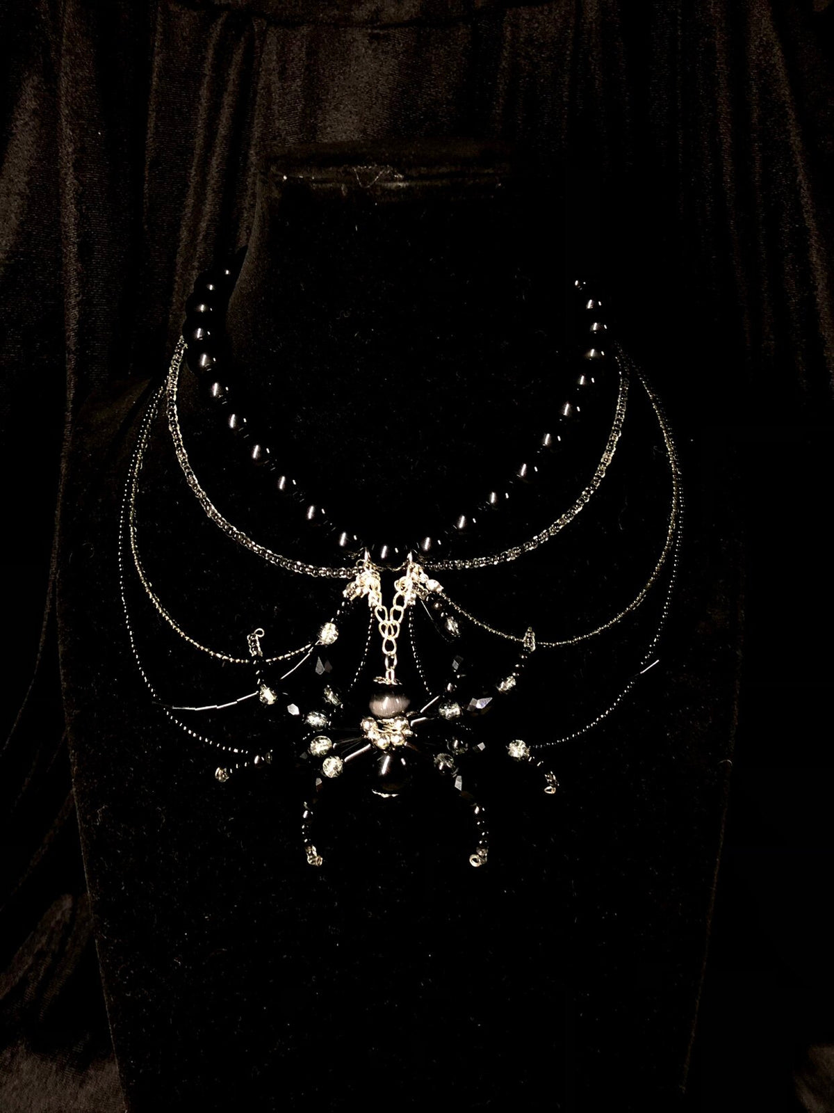 Nourish Spider Necklace Dark Gothic Punk Handmade angle view | Blackyyds