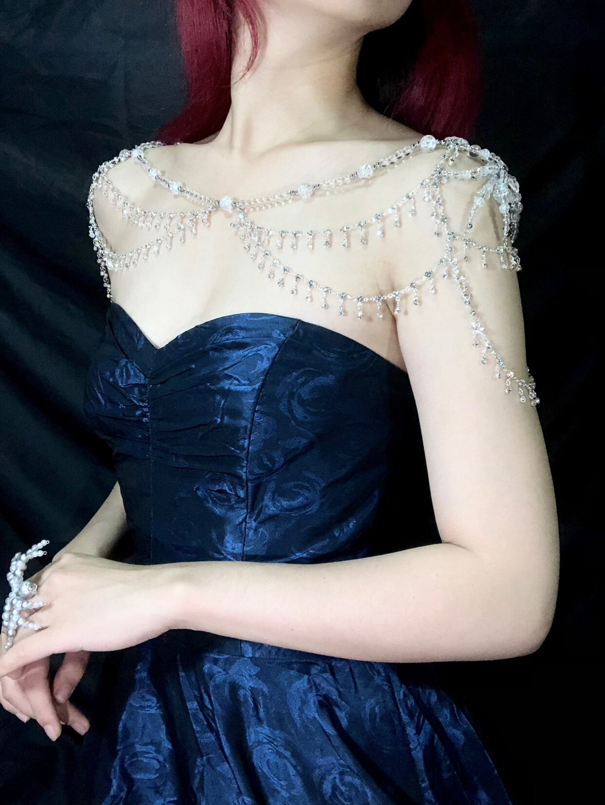Handmade Party Spider Shoulder Chain Original Design Dark Gothic Punk Body Chain close-up detail | Blackyyds