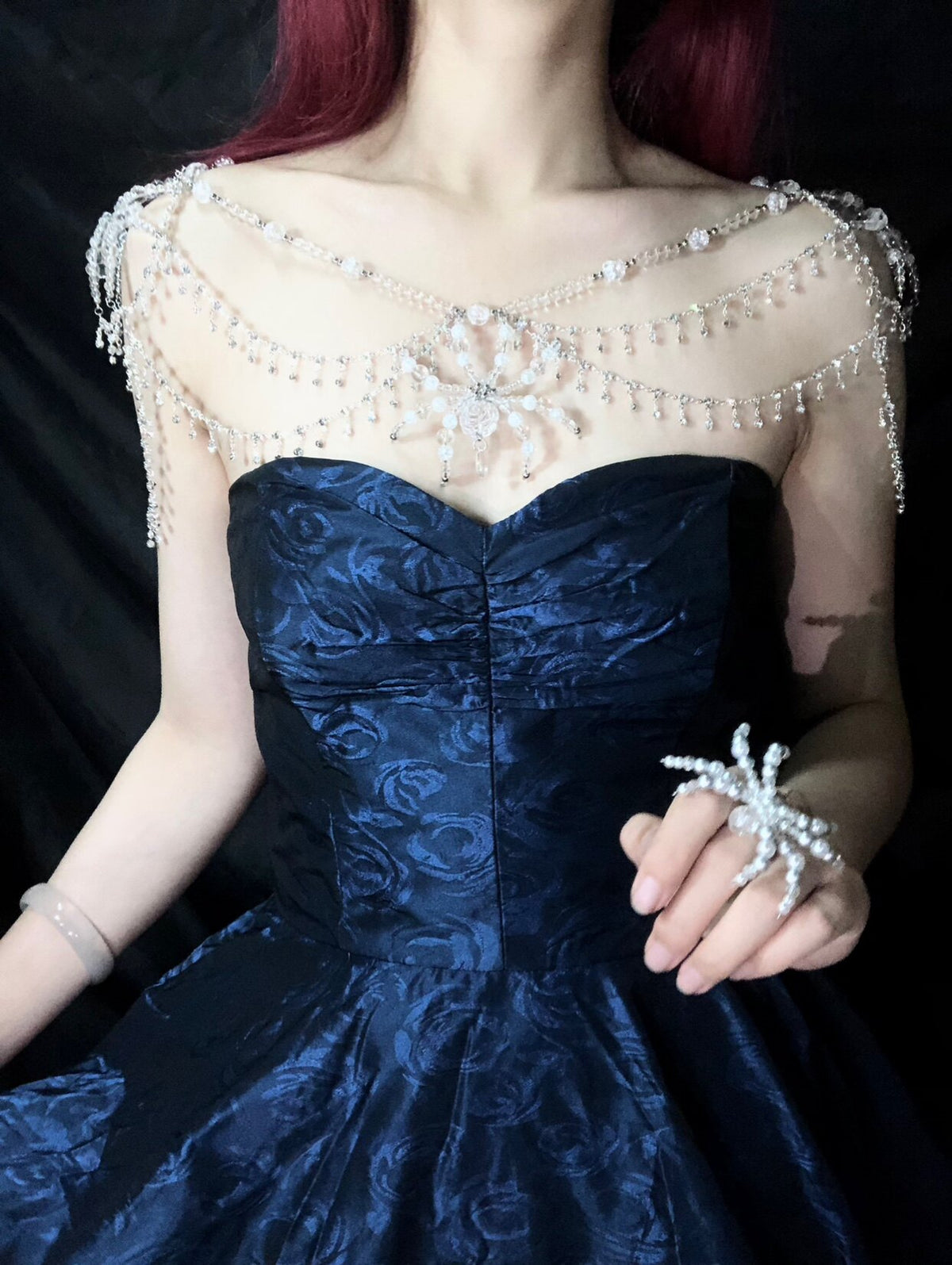 Handmade Party Spider Shoulder Chain Original Design Dark Gothic Punk Body Chain angle view | Blackyyds