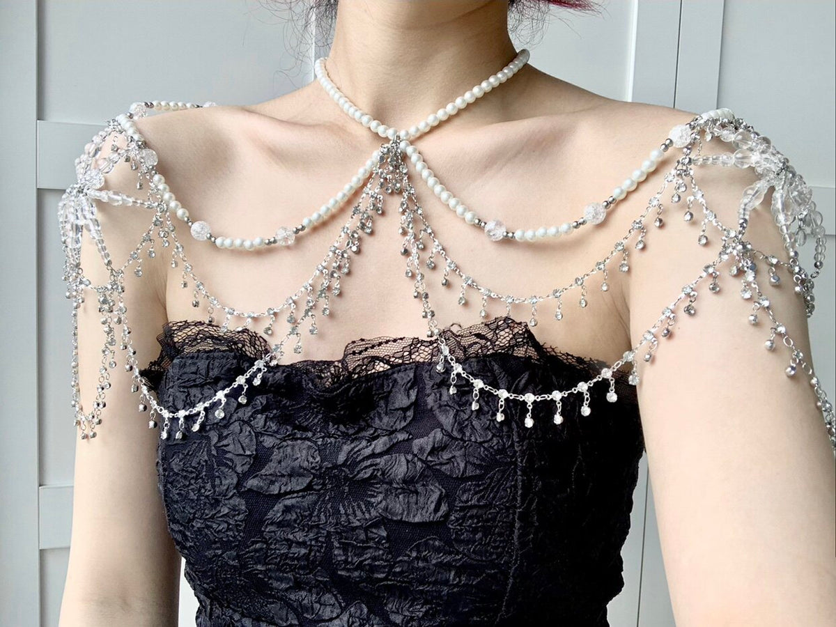 Handmade Precious Spider Shoulder Chain Original Design Dark Gothic Punk Body Chain close-up detail | Blackyyds