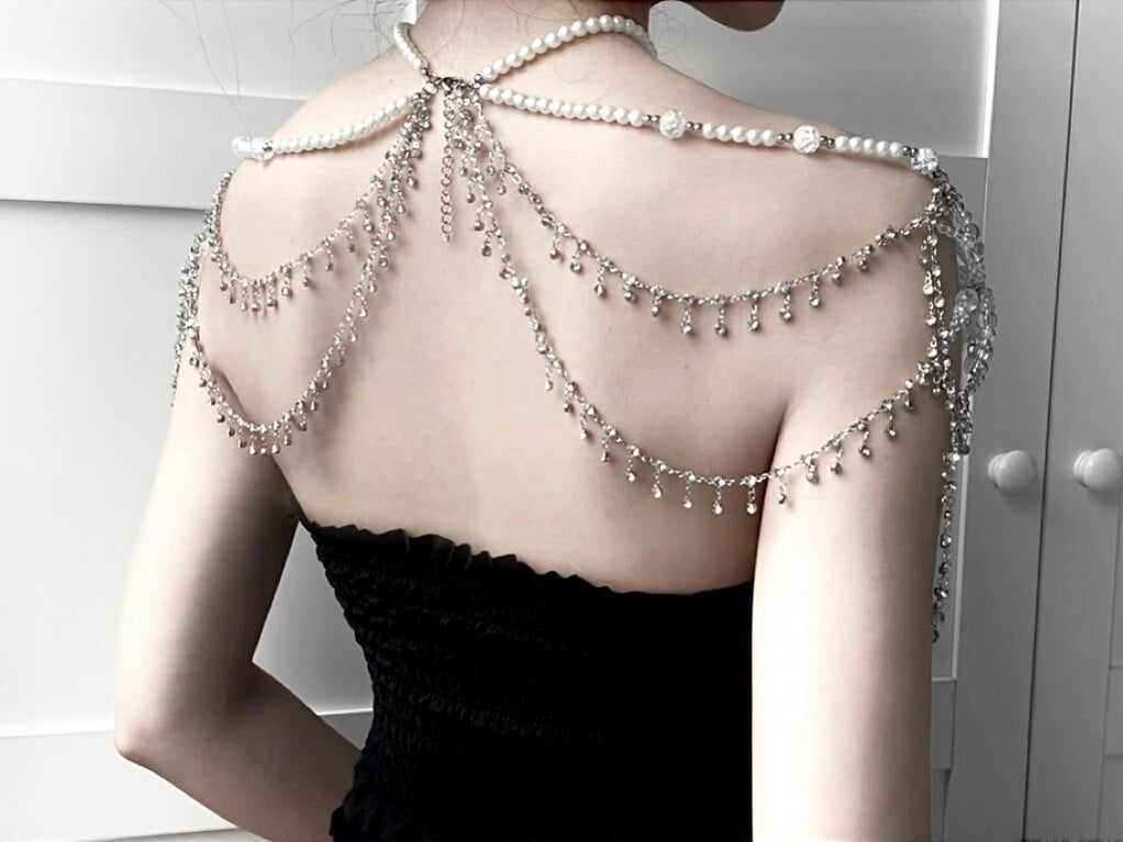 Handmade Precious Spider Shoulder Chain Original Design Dark Gothic Punk Body Chain angle view | Blackyyds