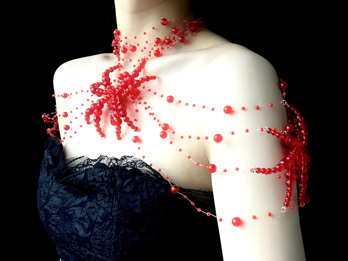 Handmade Rain Spider Shoulder Chain Original Design Dark Gothic Punk Body Chain close-up detail | Blackyyds