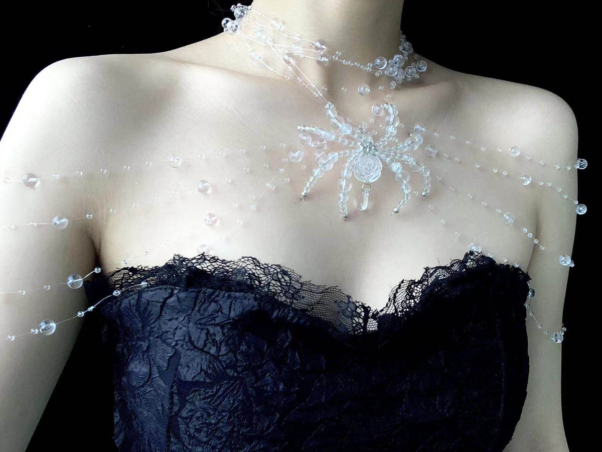 Handmade Rain Spider Shoulder Chain Original Design Dark Gothic Punk Body Chain angle view | Blackyyds
