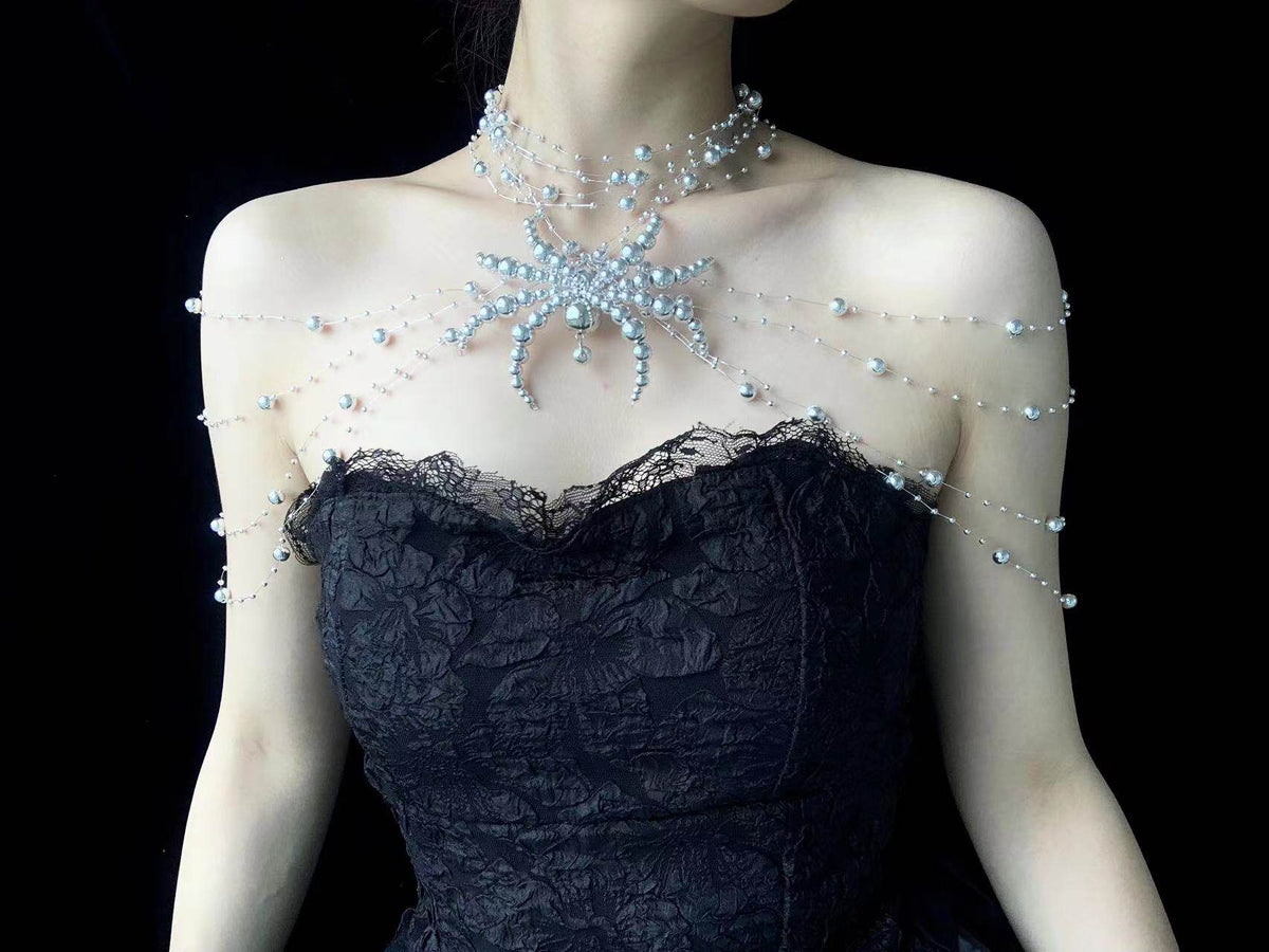 Handmade Rain Spider Shoulder Chain Original Design Dark Gothic Punk Body Chain detail shot | Blackyyds