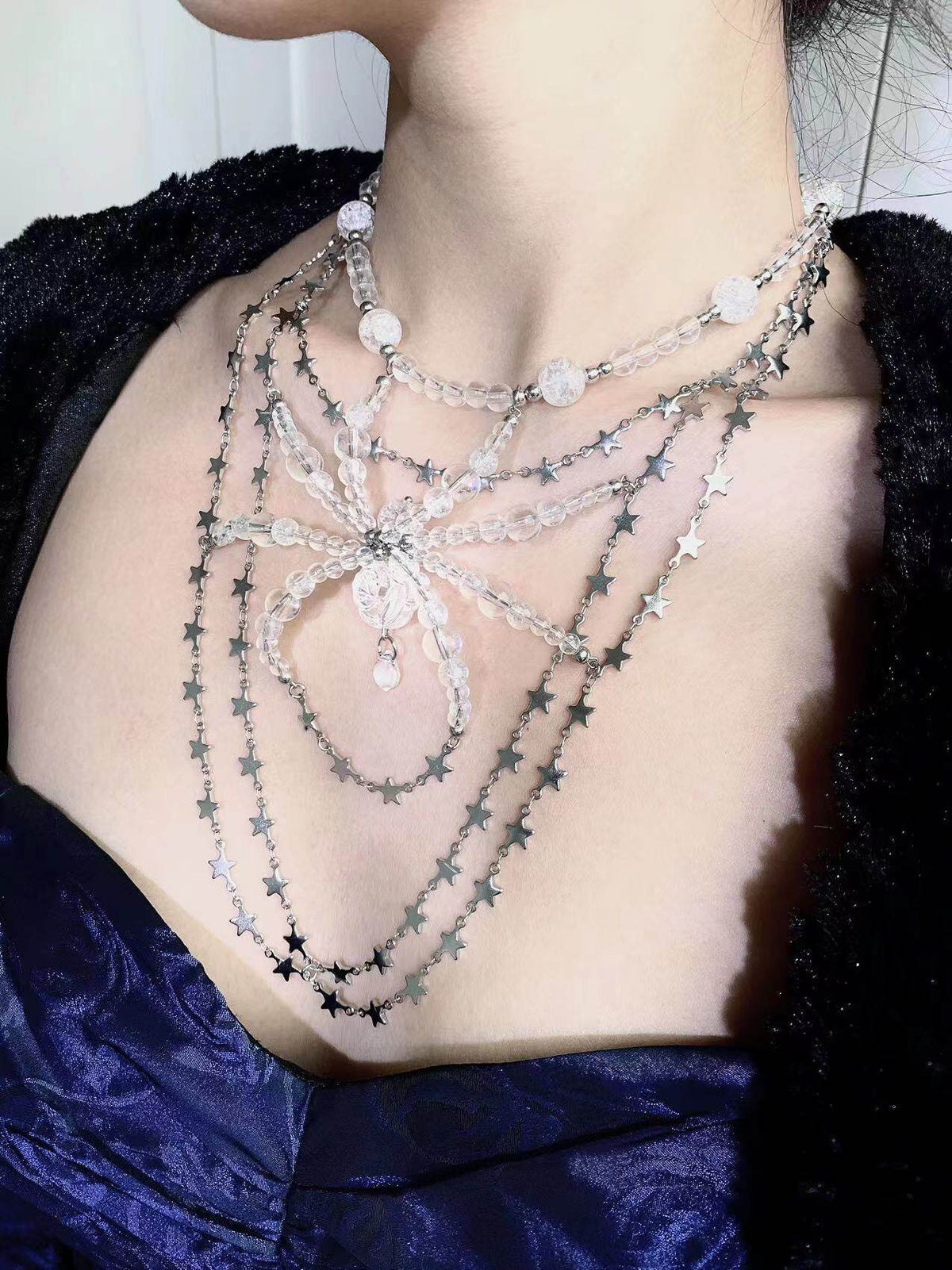 Silver Star Spider Necklace Dark Gothic Punk Handmade close-up detail | Blackyyds