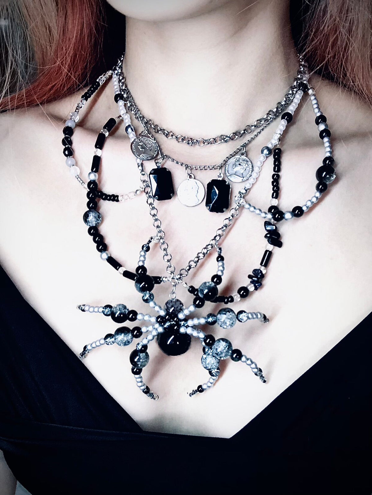 Snow Thorn Spider Necklace Dark Gothic Punk Handmade - gothic choker | Blackyyds