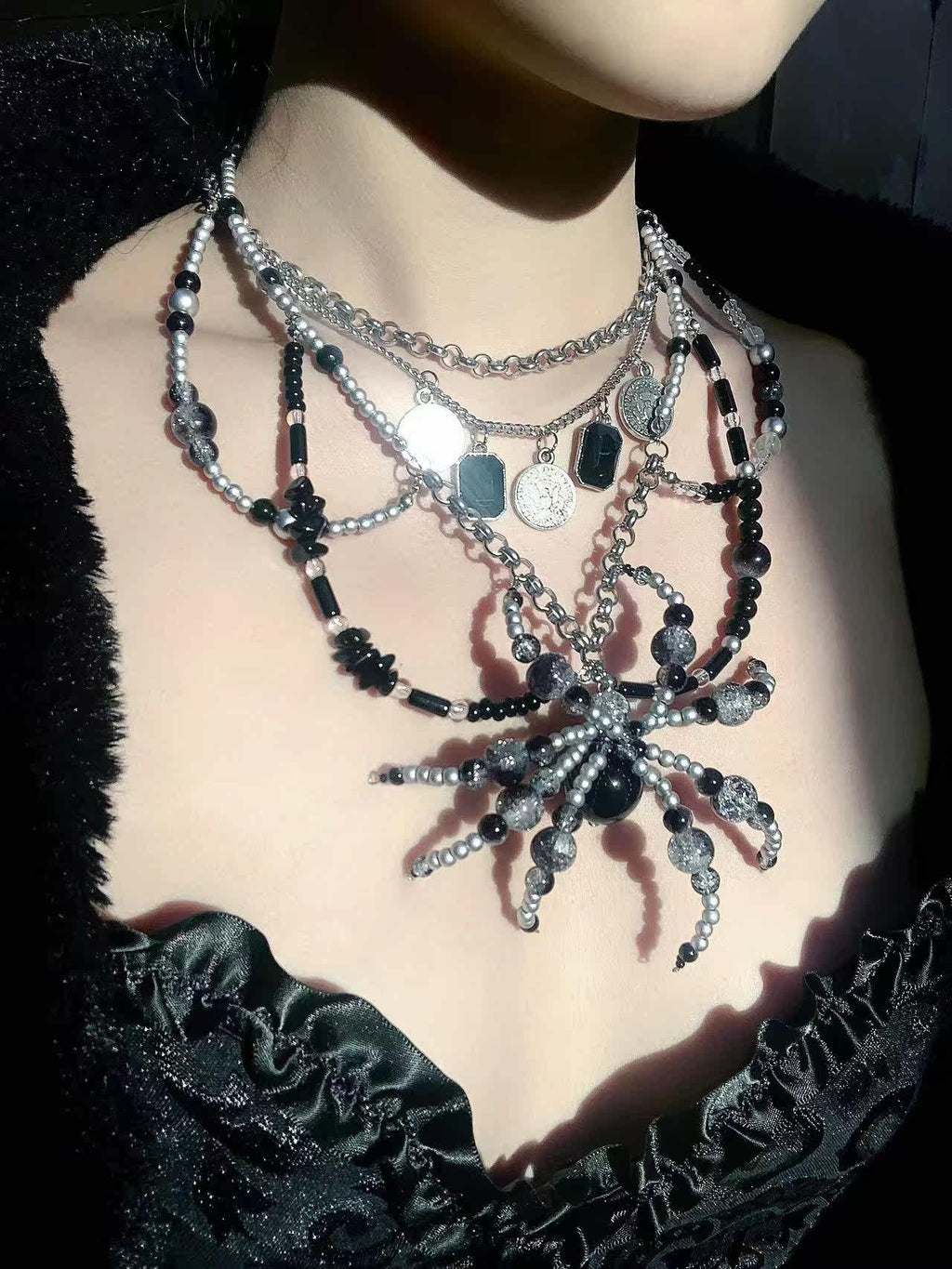 Snow Thorn Spider Necklace Dark Gothic Punk Handmade product view 2 | Blackyyds