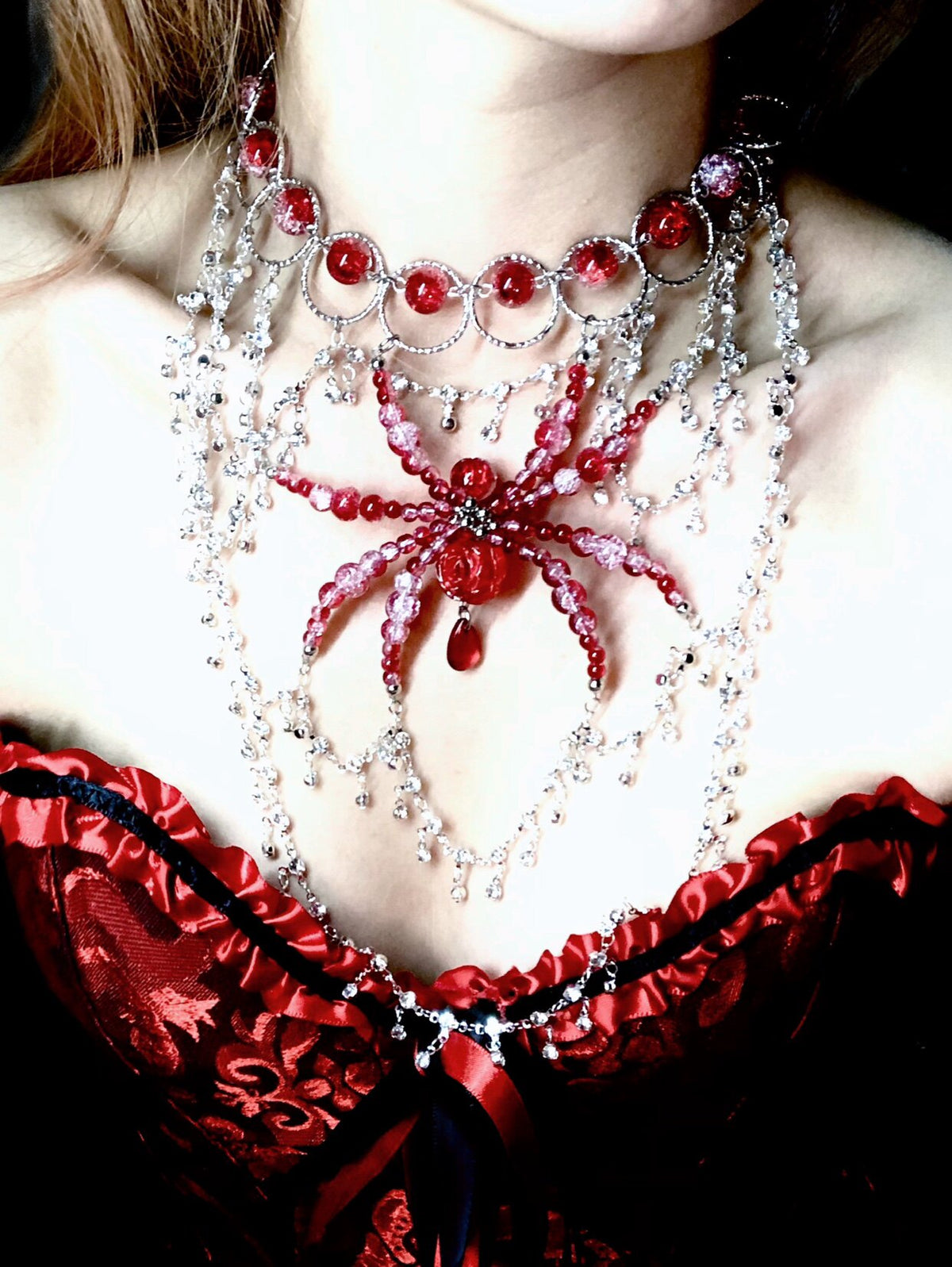 Swoop Spider Necklace Dark Gothic Punk Handmade close-up detail | Blackyyds