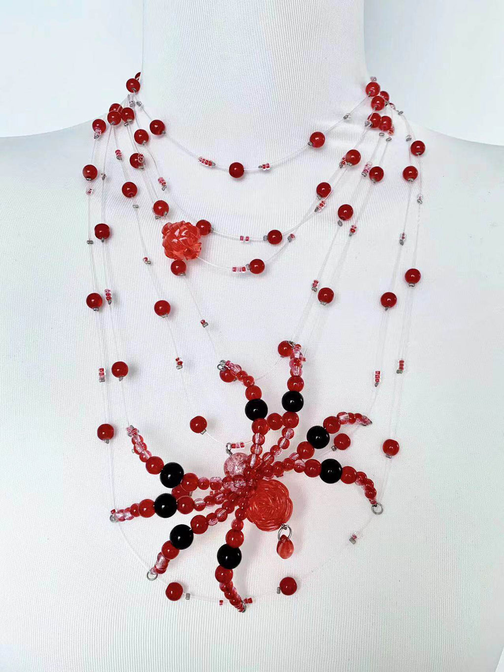 Tixue Red Spider Necklace Dark Gothic Punk Handmade detail shot | Blackyyds