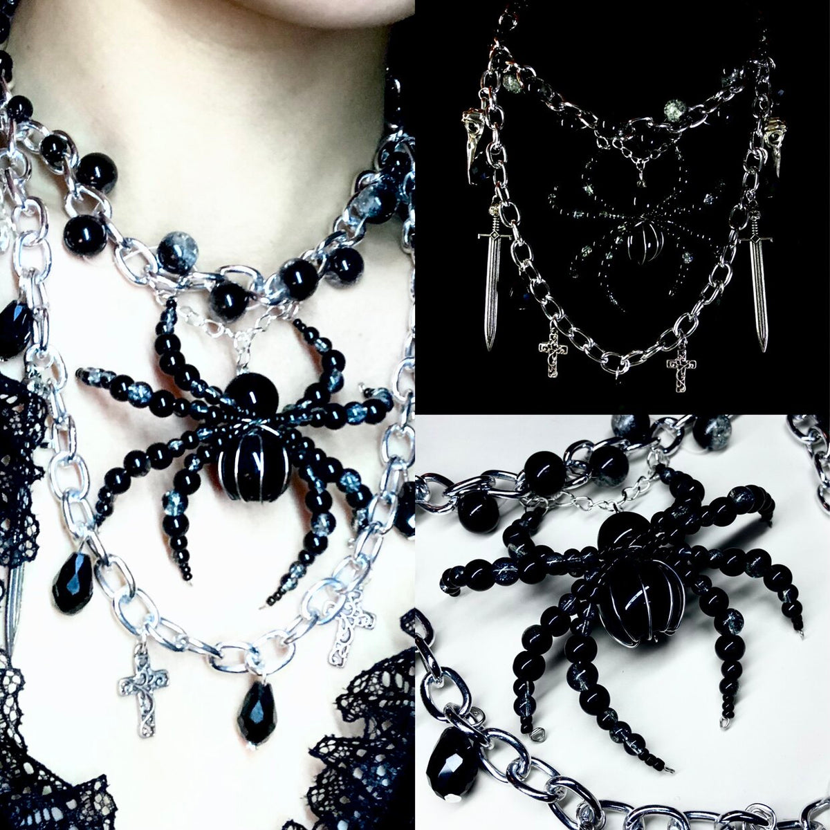 Venom Spider Necklace Dark Gothic Punk Handmade angle view | Blackyyds