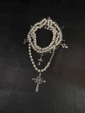 French Vintage Rose Cross Pearl Layered Necklace Set - Coquette Baroque Aesthetic | Blackyyds