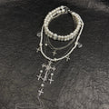 French Vintage Baroque Pearl Choker & Zircon Cross Necklace Set - 2-Piece Layered Old Money Aesthetic Jewelry | Blackyyds