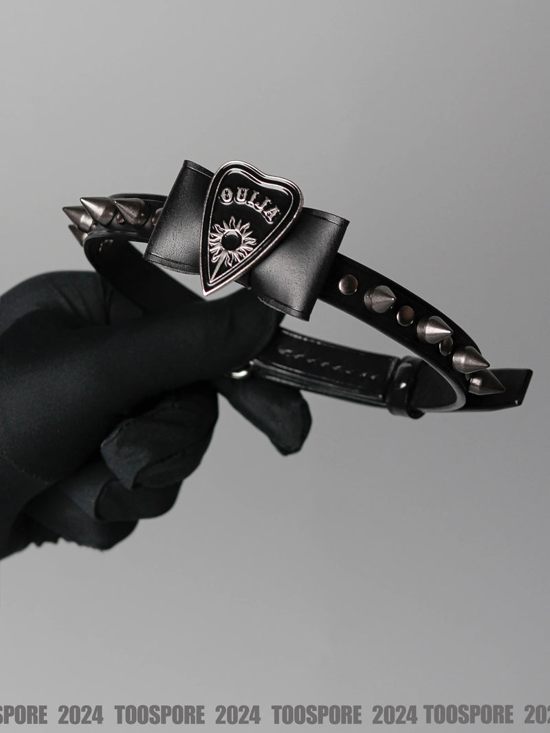 Handmade Italian Buttero Leather "Ouija Eye" Choker - Gothic Punk Rivet Collar (Blackened Sweetheart Series)