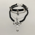 black skull cross rivet choker front view | Blackyyds