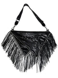 Y2K Western Goth Black Tassel Crossbody Bag - Punk Bohemian Fringe Shoulder Bag with Studded Details | Blackyyds