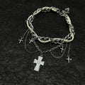 Y2K Gothic White Cross Choker Layered Chain Necklace - Sweet Cool Angel Aesthetic | Blackyyds
