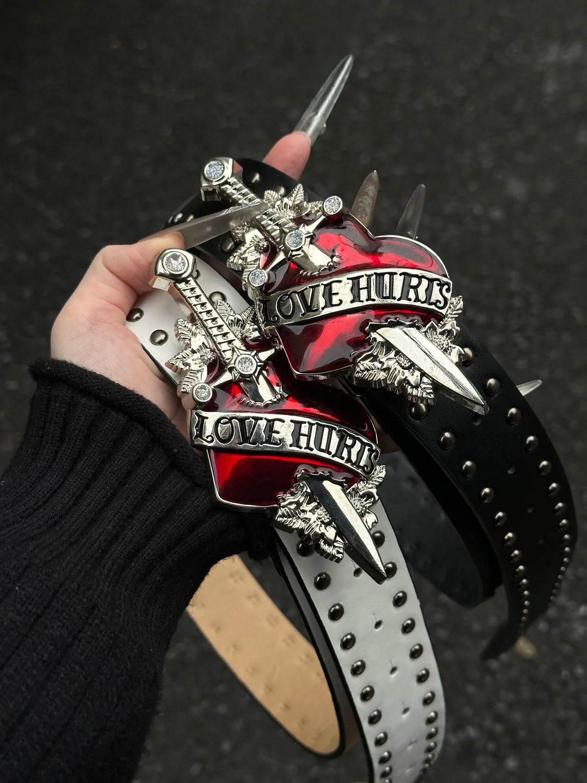 Y2K Love Hurts Dagger Heart Studded Belt - Gothic Punk Aesthetic | Blackyyds
