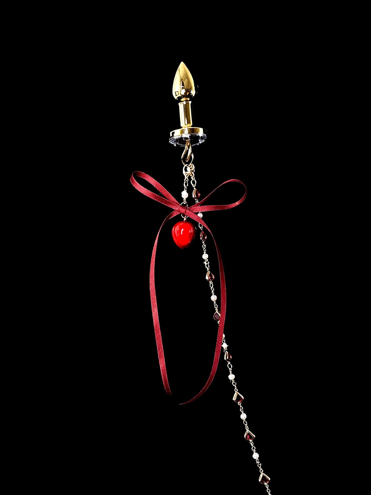 Red Ribbon Heart Pendant Jewel Plug
