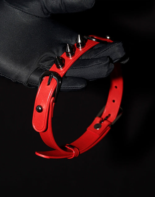Spike Trap Red Italian Buttero Leather Choker - Gothic Punk Spiked Collar | Blackyyds