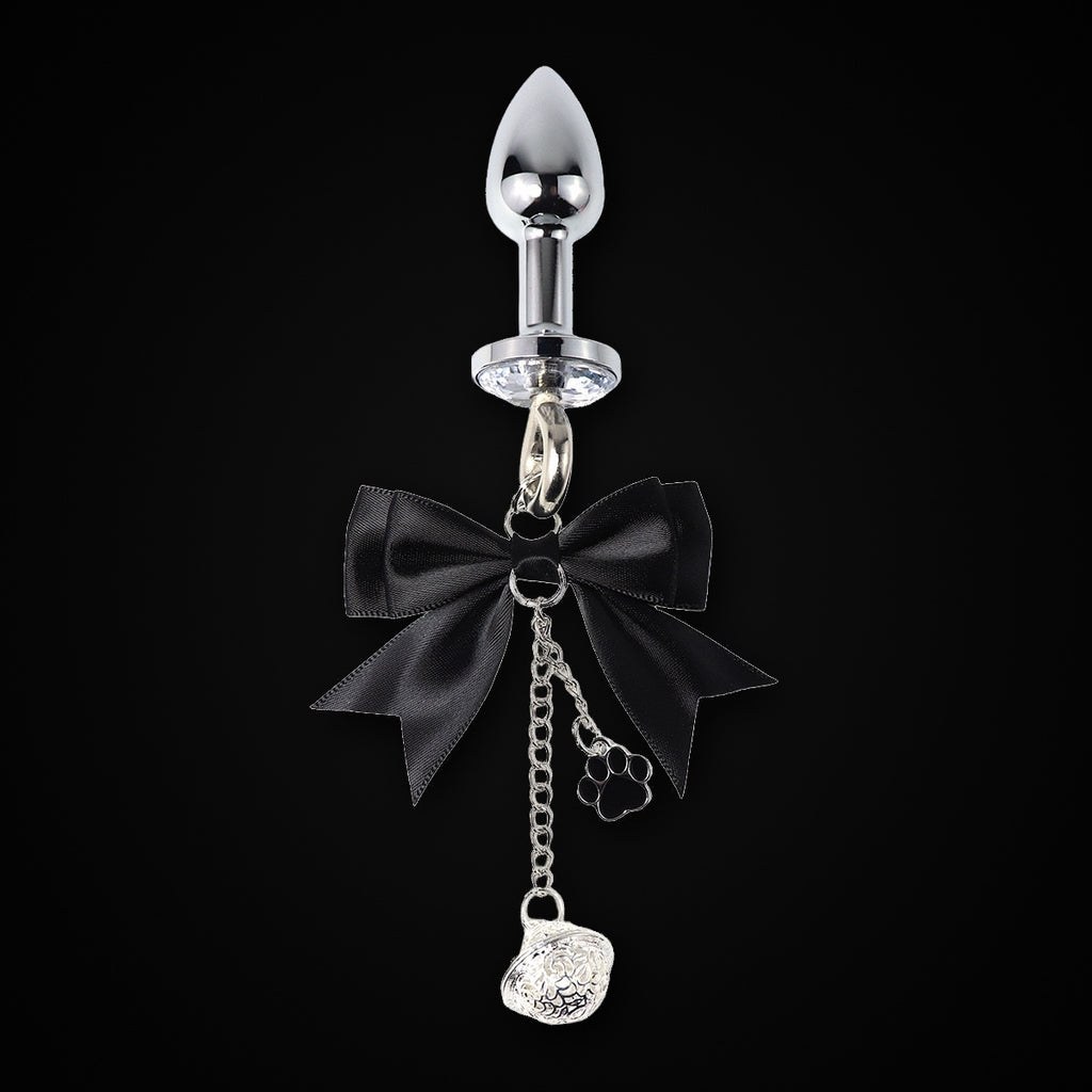 Satin Bow Paw Charm Jewel Plug in Black